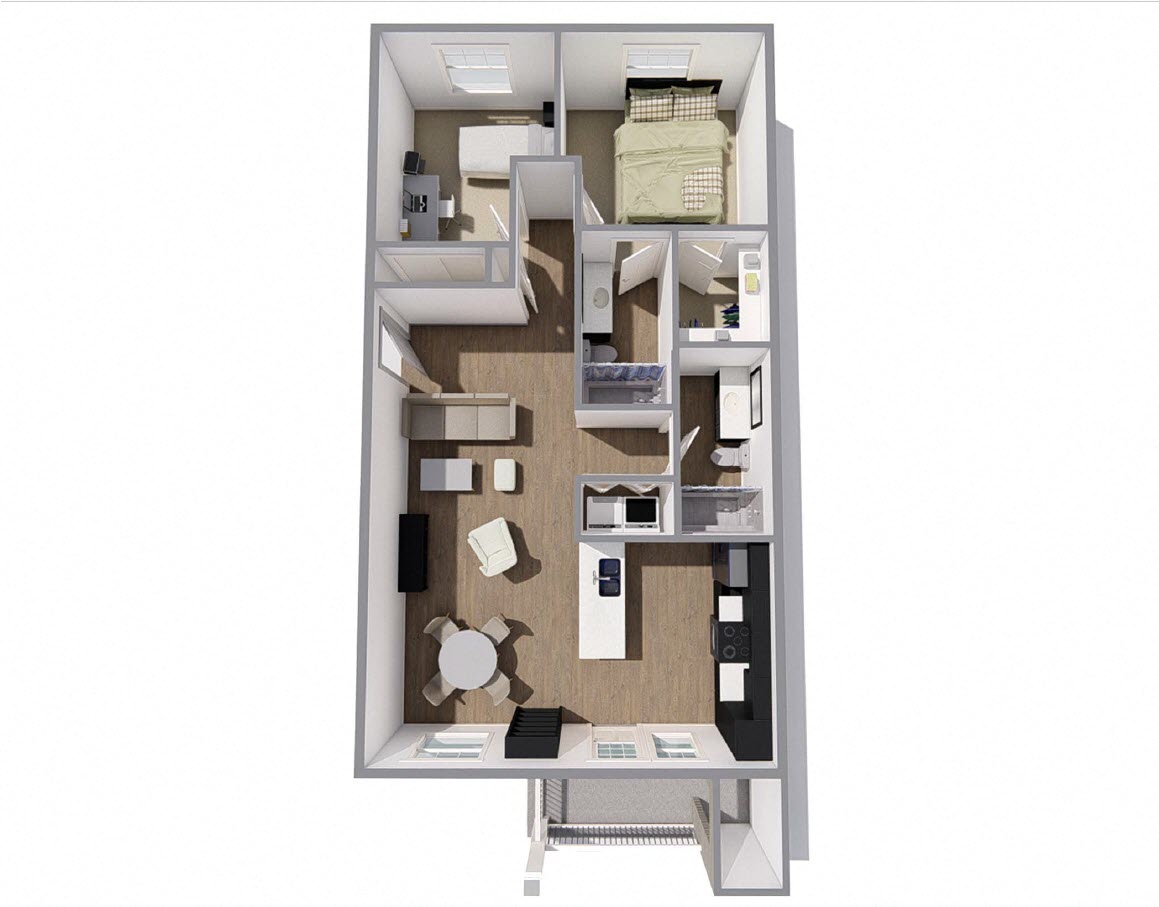 Floor plan for 2 beds, 2 baths, 966 sqft